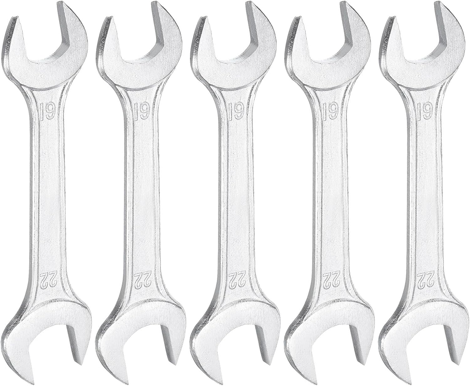 HARFINGTON 5pcs Double Open End Wrench 19mm x 22mm Metric 15 Degree Offset Angle Small Flat Head Wrench Galvanizing Open Ended Spanner for Automotive Repair Furniture Assembly