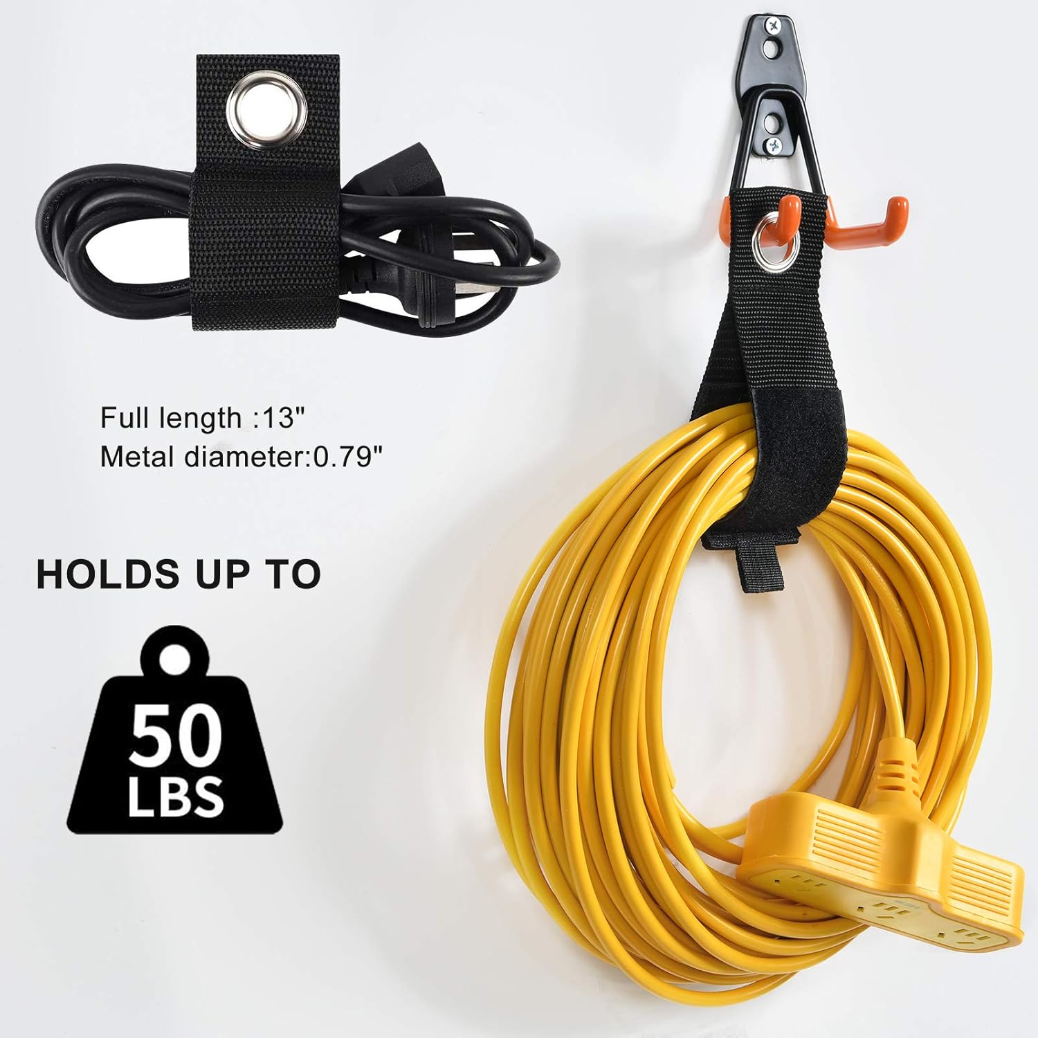 AOBEN Garage Hooks,24Pack Heavy Duty Garage Hanger Organizer Anti-Slip Double Wall Garage Storage Hooks for Ladder, Power Tool,Bike,Ropes (23 Hooks & 1 hoder Strap)-Black