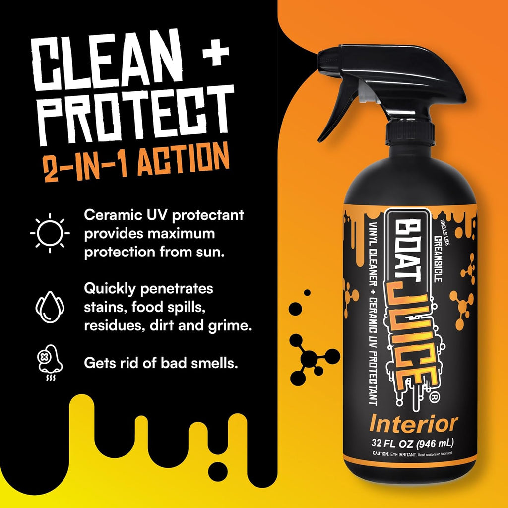 Boat Juice Necessity Boat Cleaner Kit | Exterior Water Spot Remover, Interior Seat & Vinyl Cleaner, 2 Microfiber Towels | Boat Cleaning & Detailing Kit, Marine Accessories | Made in USA (Kit)