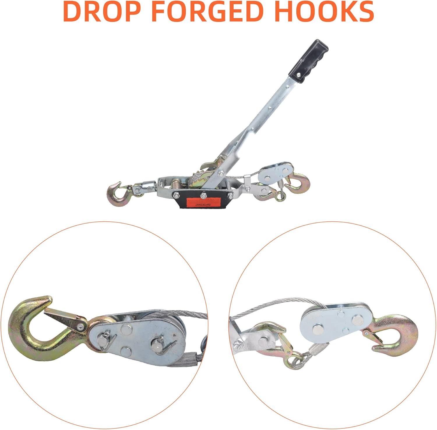 5 Ton Heavy Duty 3 Hook Steel Cable Dual Gear Power Puller Come Along Chain Winch Ratchet Tool, Automotive Hoist Hand Winch Cable Puller Stretcher Lift