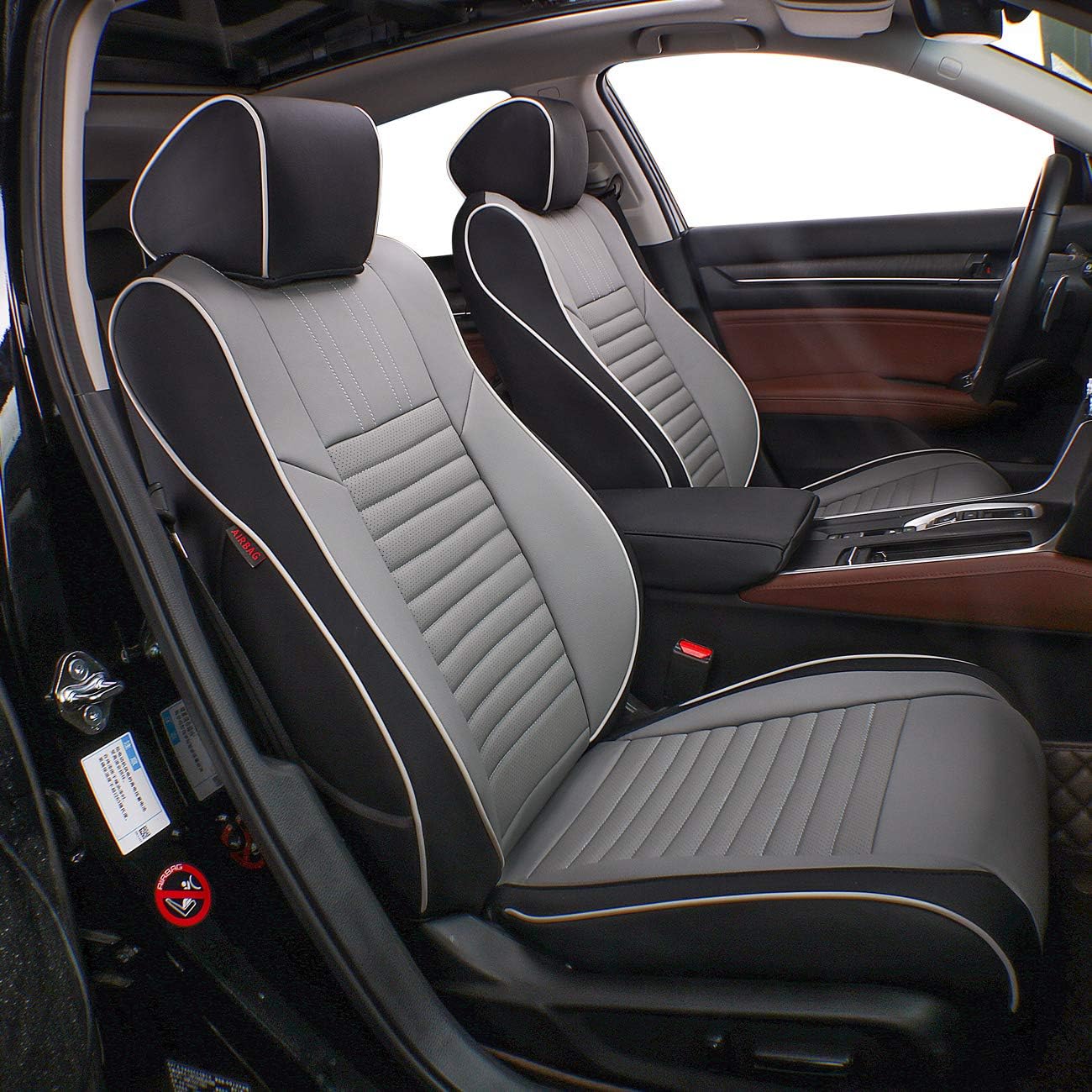 EKR Accord Car Seat Covers for Honda Accord 2023 2024 2025 LX(Rear Row W/Solid Backrest) Leather Car Seat Covers,Waterproof Car Seat Protectors,Trucks Seat Covers Full Set(Black/Gray)