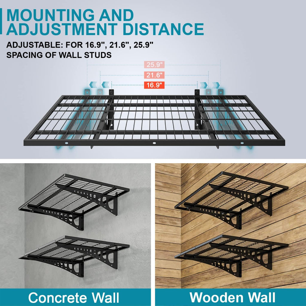 2-Pack 2×3ft Garage Wall Shelving, 24×36 inches Heavy Duty Wall Mounted Shelves, Garage Storage Shelf, 500 lbs Load Capacity, Black