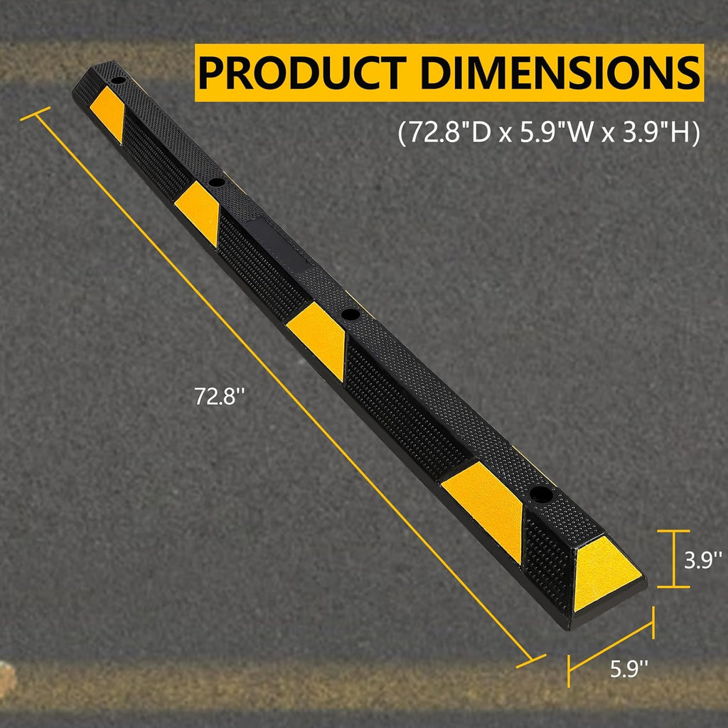 Curb Parking Garage Floor Stopper - 72 Inch Extra Wide Heavy Duty Rubber Parking Lot Stopper, for Vehicles Truck Driveway, Protect Pumpers from Cars Vans Trucks(2PCS)