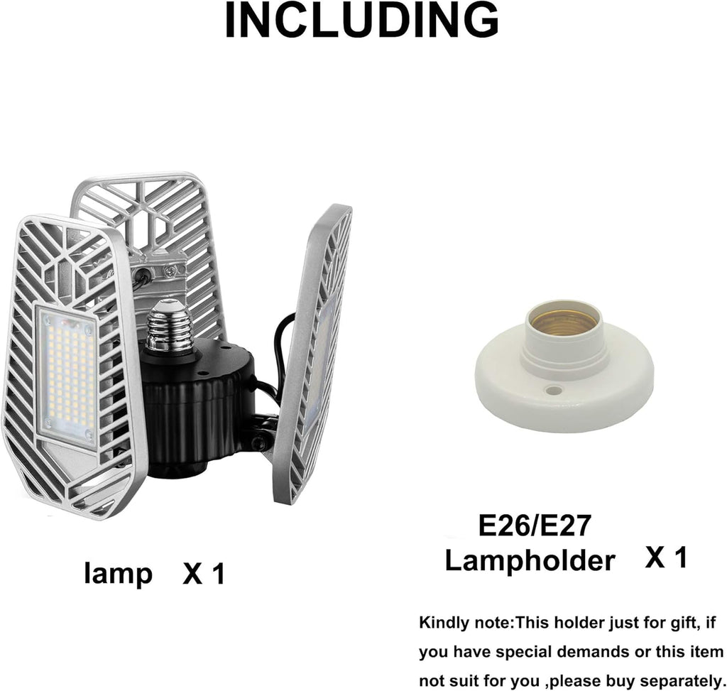 LED Garage Lights, Deformable LED Garage Ceiling Lights 9000 Lumens, 82W CRI 80 Led Shop Lights for Garage, Adjustable Garage Lights, Led Garage Lighting (No Motion Activated) (1-Pack)
