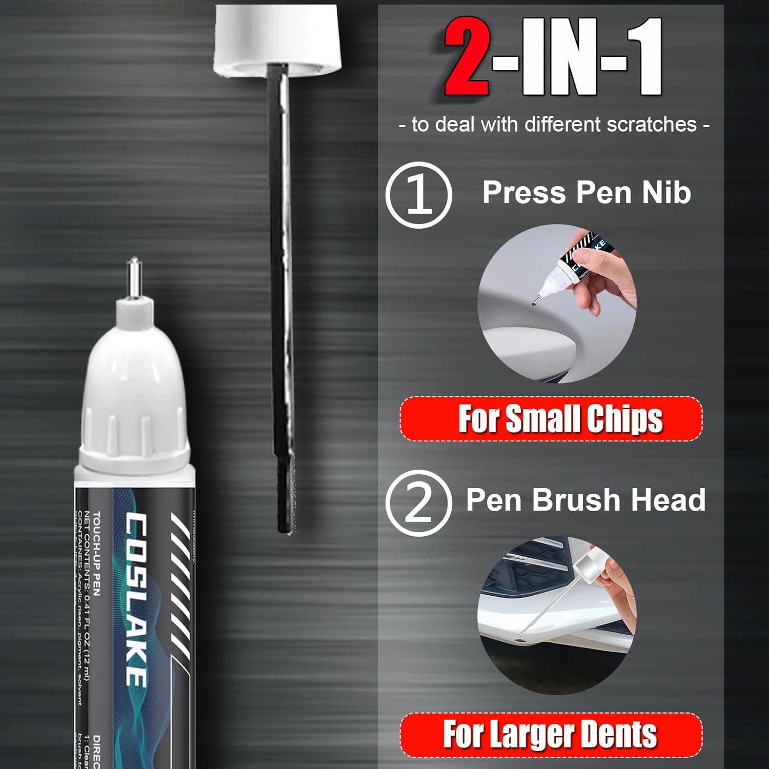 Car Touch Up Paint(Crystal White Tricoat(G1W/WA140X)) for Cadillac, Car Paint Scratch Repair Kit, Quick & Easy Solution to Repair, 2 in 1 Scratch Remover Pen with 2PCS Disposable Micro Applicators