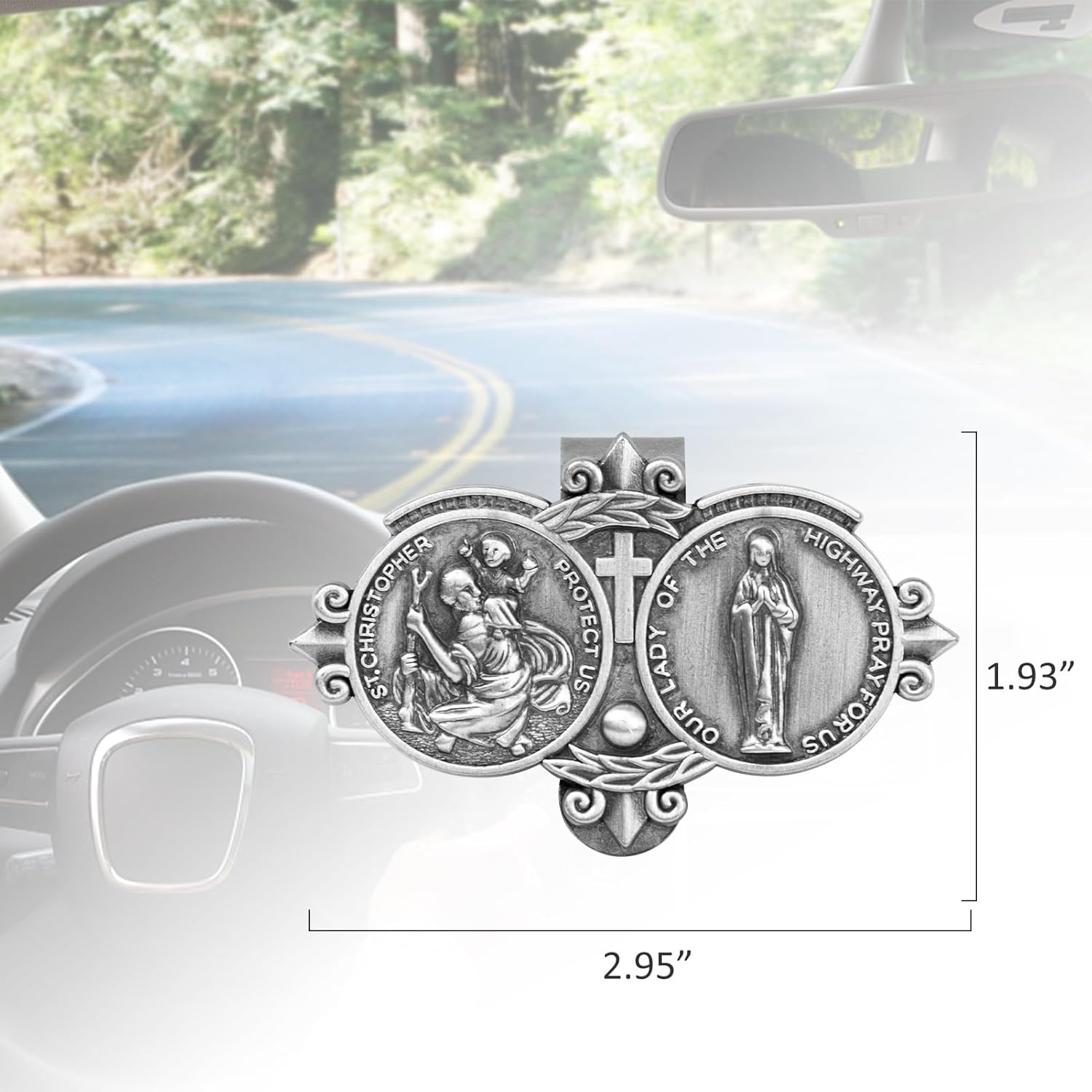 St. Christopher Visor Clip, Saint Christopher Medal for Car, Auto Car Sun Visor Clip, Bless Driving Safety Gift Car Accessories for Family, New Driver, Friends
