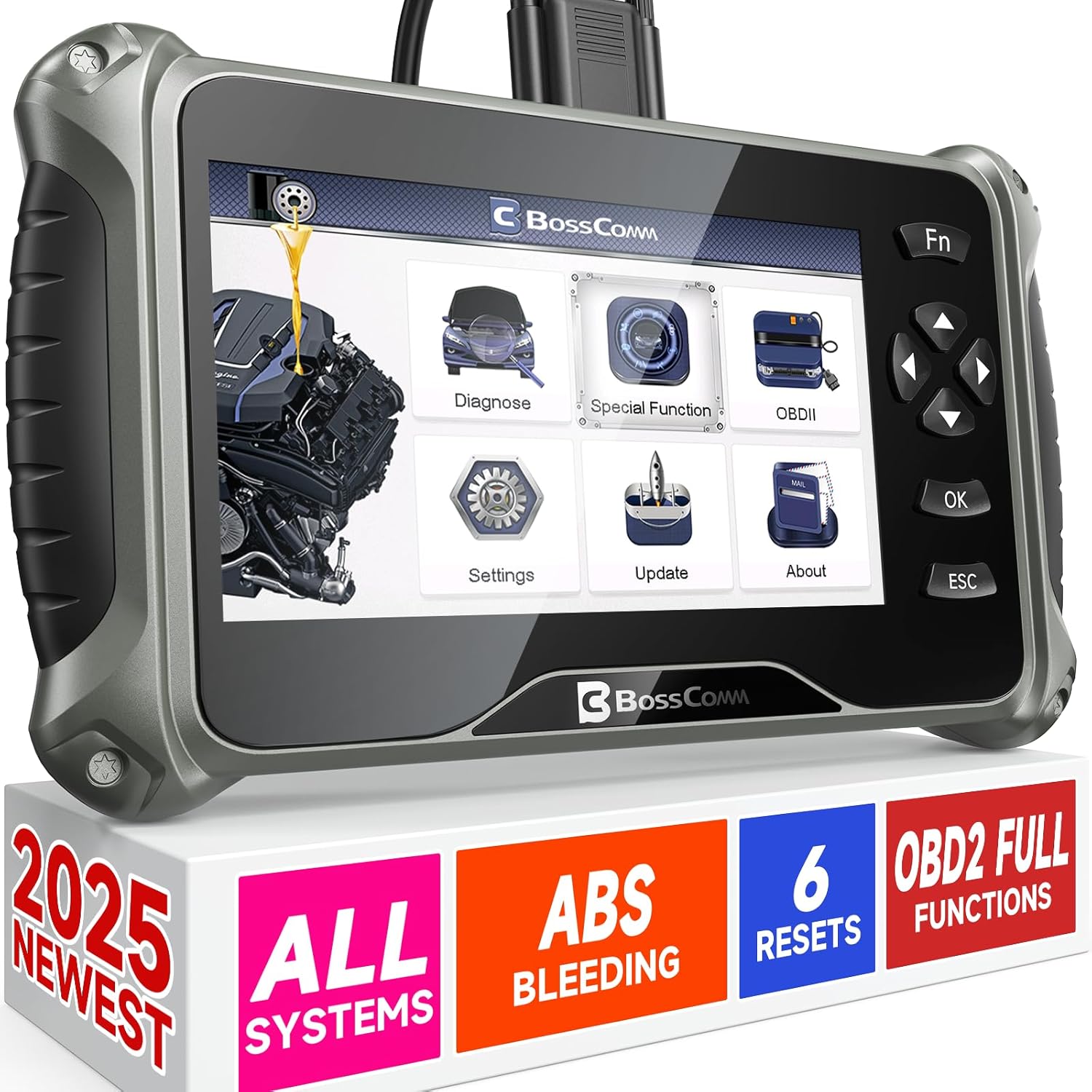 BOSSCOMM IF745 OBD2 Scanner, All Systems Car Code Reader Scan Tool with 6 Resets, ABS Bleeding/OiL/EPB/SAS/Throttle/Battery, Car Scanner Diagnostic Tool for All Cars, Easy to Use, Lifetime Free Update