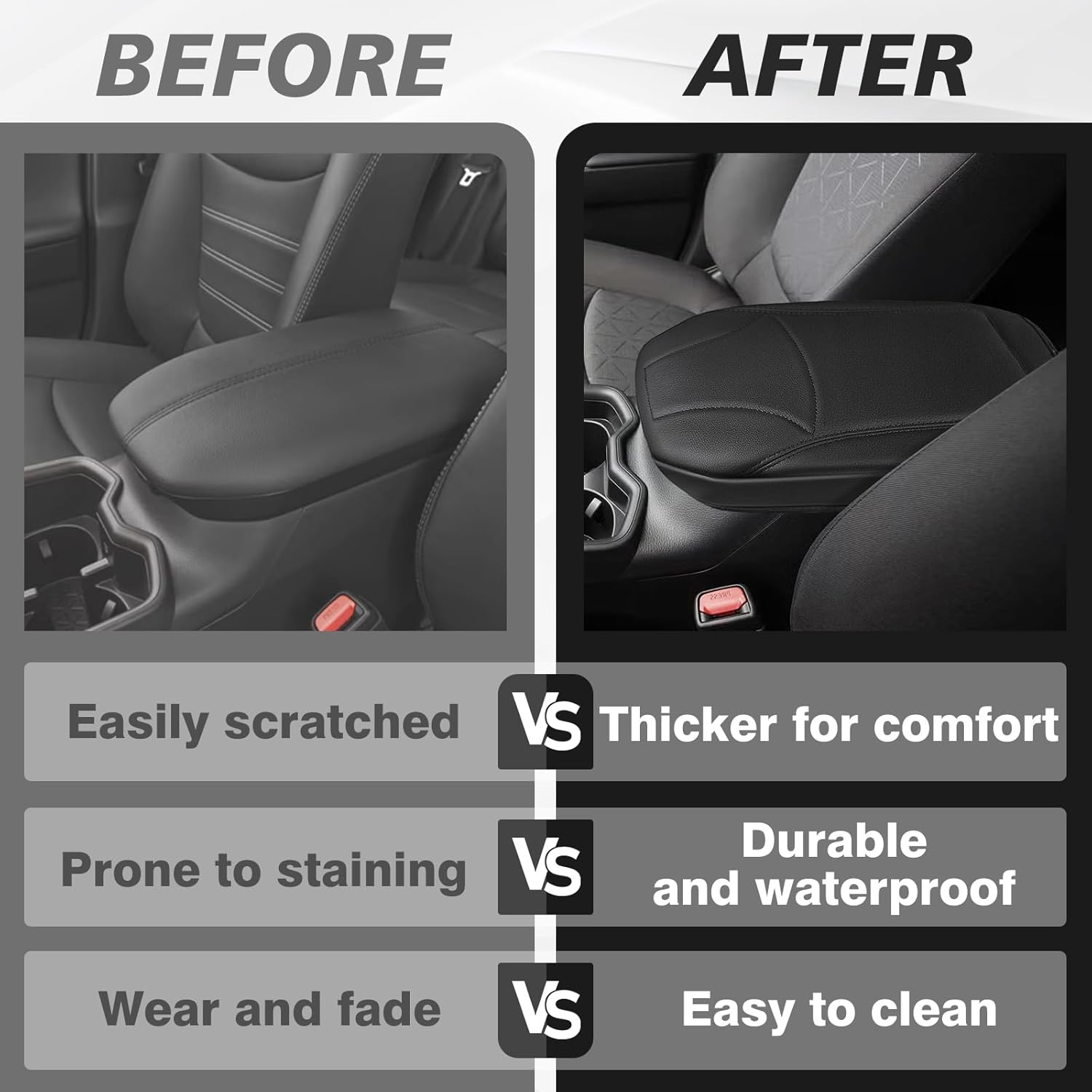 Muslogy Center Console Armrest Cover Compatible with Toyota RAV4 2019-2025 Comfort Armrest Pad Arm Rest Cushion Vegan Leather Protector Regular Thick