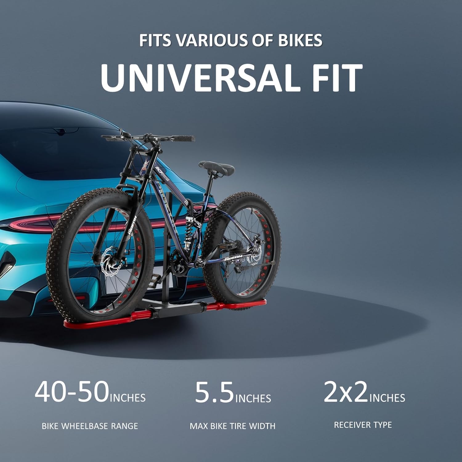 Trailer Hitch Bike Rack for Car 1 Bike, E Bike Carrier Hitch Mount, Fat-Tire Ebike Rack for Tow Hitch, Fits 2" Inch Receiver for SUV Truck Van (1 Bike - 120 Lbs Cap - Red)