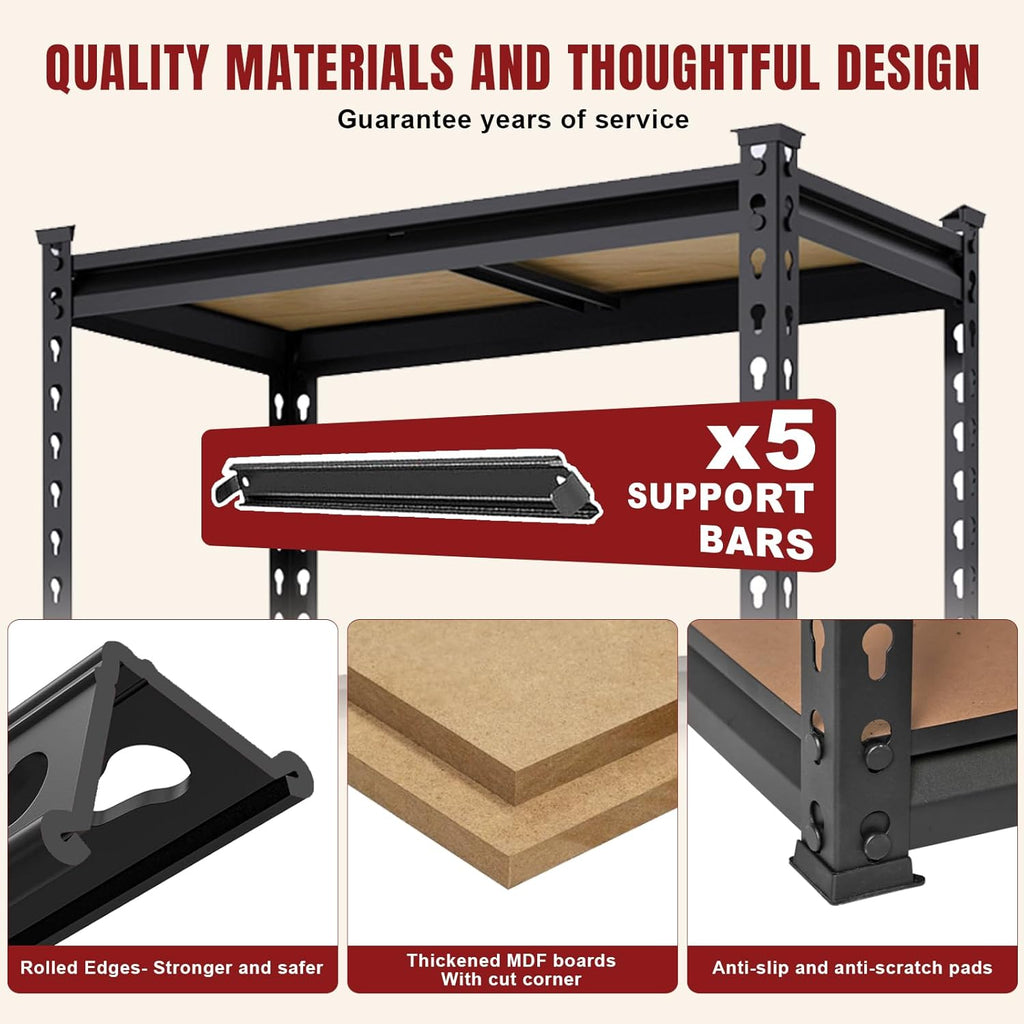 BIG RED 5 Tier Heavy Duty Garage Storage Shelving: Adjustable Metal Utility Shelving Rack for Garage, Basement, Pantry, Closet - 2,000lb Capacity (72"x36"x18") Black