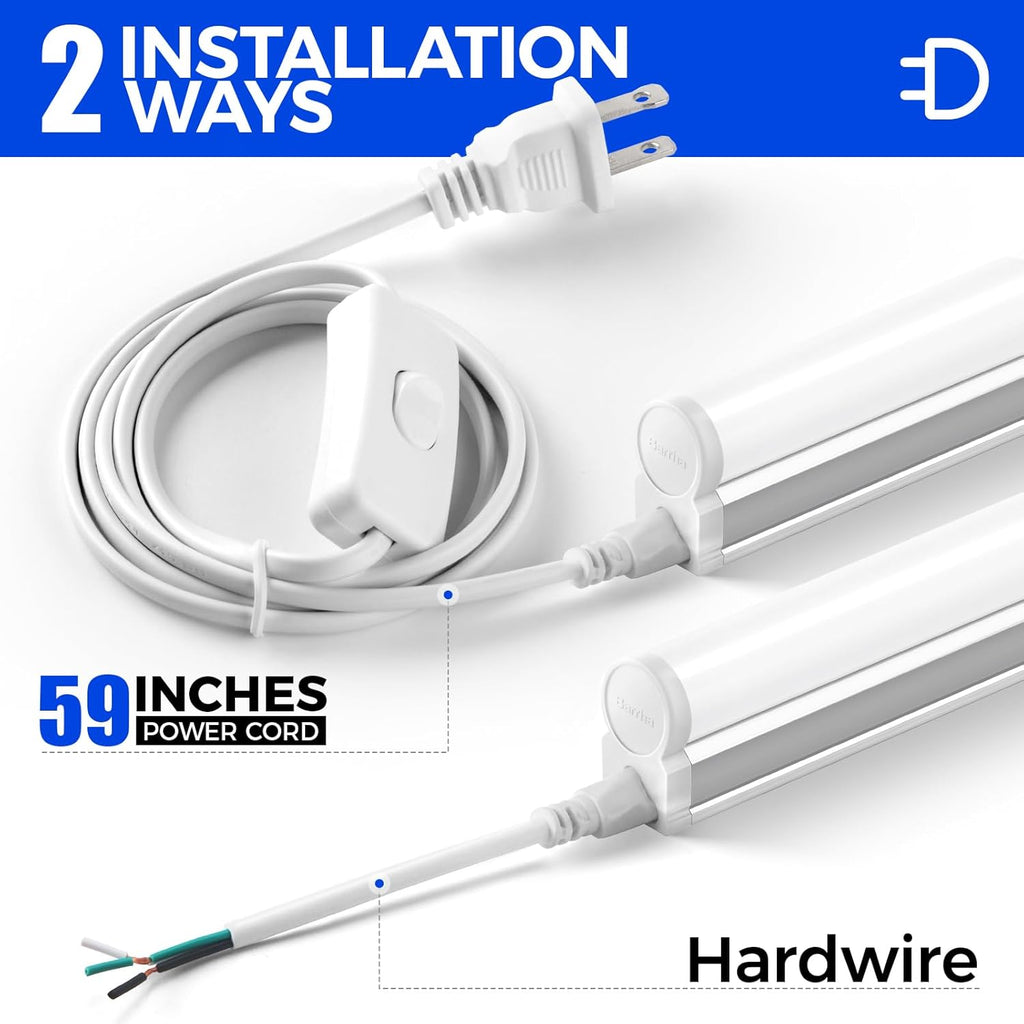 Barrina T5 LED Ceiling Light Fixtures, 2FT, 5000K (Daylight White), 1100LM, 10W, Corded Electric with Built-in ON/Off Switch, Linkable LED Shop Lights for Garage, Workshop, ETL Listed, 6 Packs