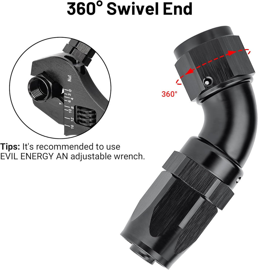EVIL ENERGY 8AN 60 Degree One Piece Full Flow Hose End Fitting Swivel For CPE Braided Hose