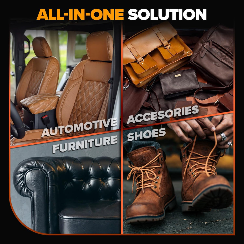 Carfidant Leather Cleaner & Conditioner Kit - Car Seat, Couch, Sofa, Shoes, Bags, Furniture - Restores & Protects - Includes Cleaning Pad & Microfiber Towel - pH Balanced Leather Care