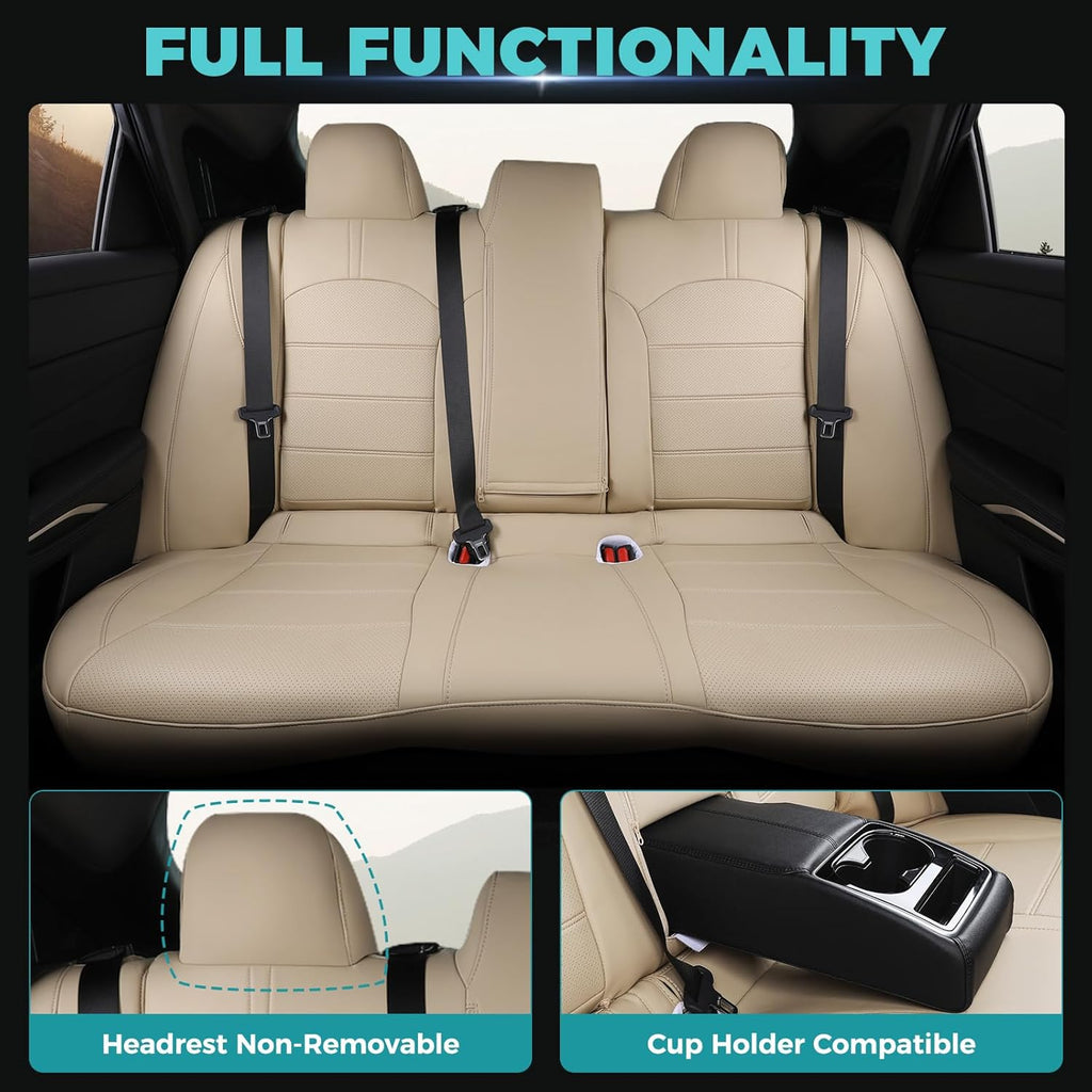 for Toyota Camry Seat Covers Hybrid LE SE 2018 2019 2020 2021 2022 2023 2024 - Custom Car Seat Covers Full Set, Breathable Leather Seat Cover for Cars, Waterproof Cushion Protectors, Beige