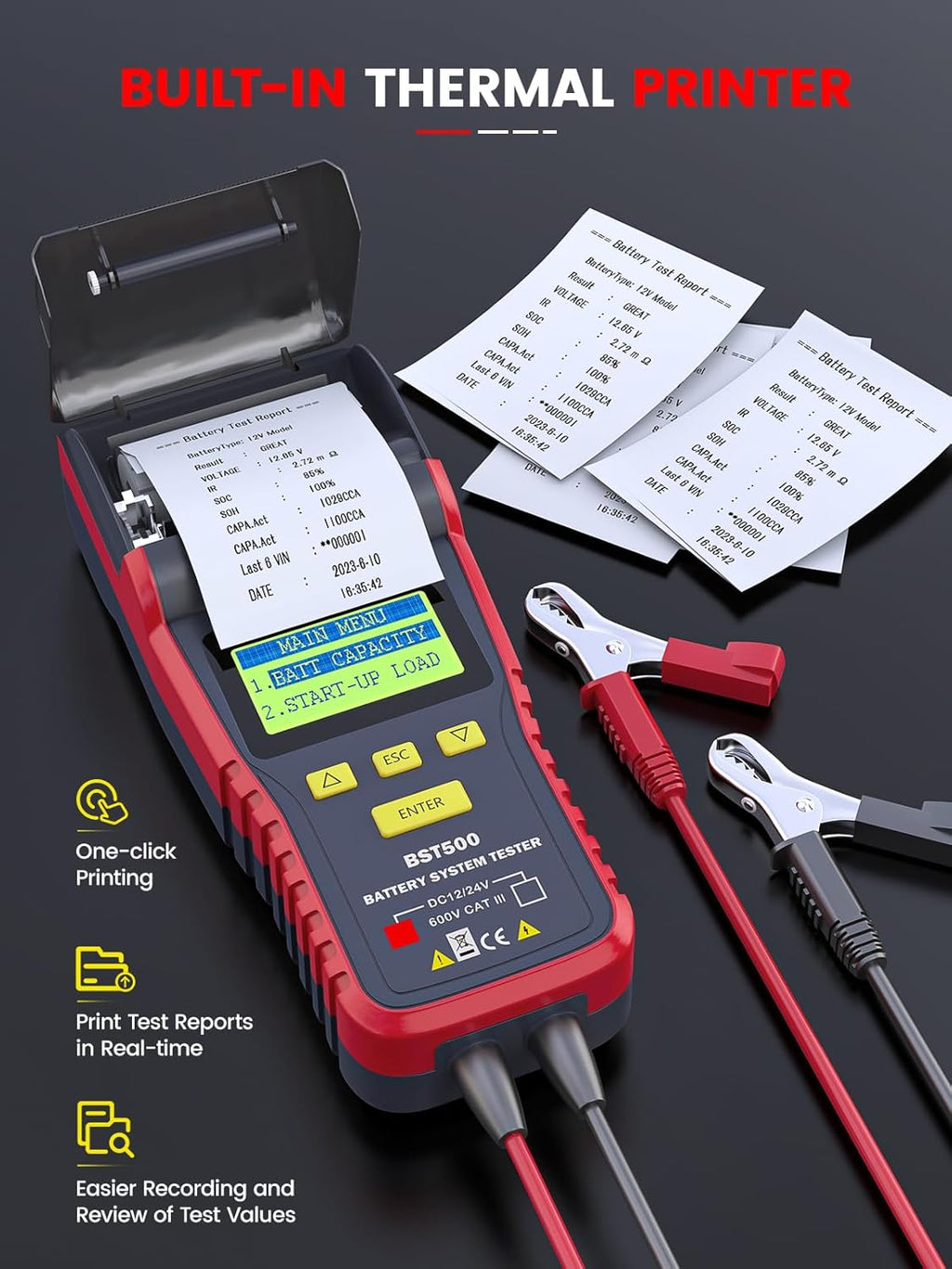 ANCEL BST500 Car Battery Tester with Printer, 12v 24v Automotive Battery Load Tester, Cranking Charging System Analyzer, 99.99% Accuracy for Car Motorcycles Truck SUV ATV RV and More