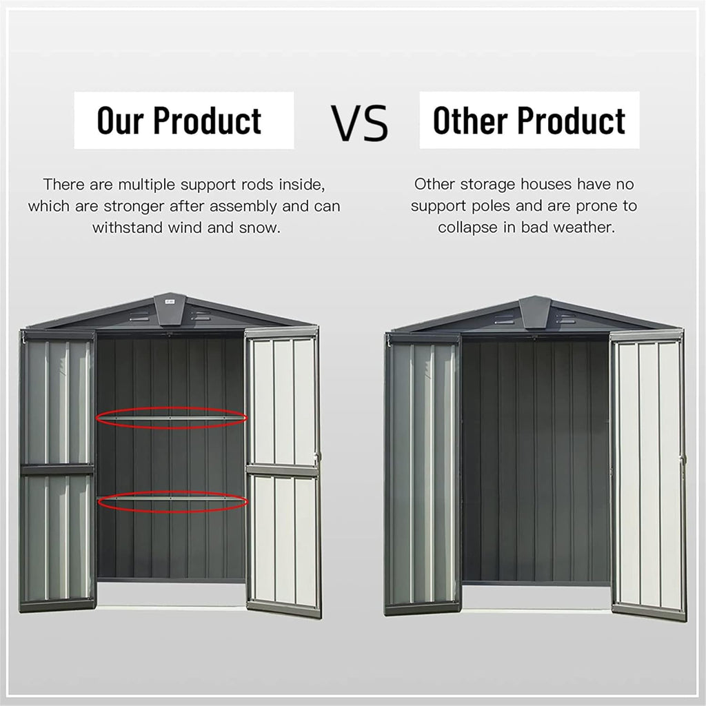 IKERY Galvanized Steel Garden Shed 5.7' x 3' with Floor, Ventilation Vents & Lock - All-Weather Outdoor Storage for Tools, Backyard - Dark Gray