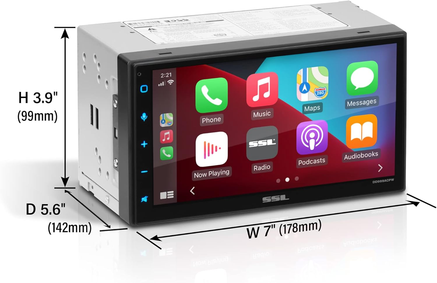 Sound Storm Laboratories DD999ACPW Wireless Apple CarPlay Android Auto Car Multimedia Player - Double-Din, 6.75 Inch Capacitive Touchscreen, Bluetooth, USB, No CD DVD Player, Multi-Color Illumination