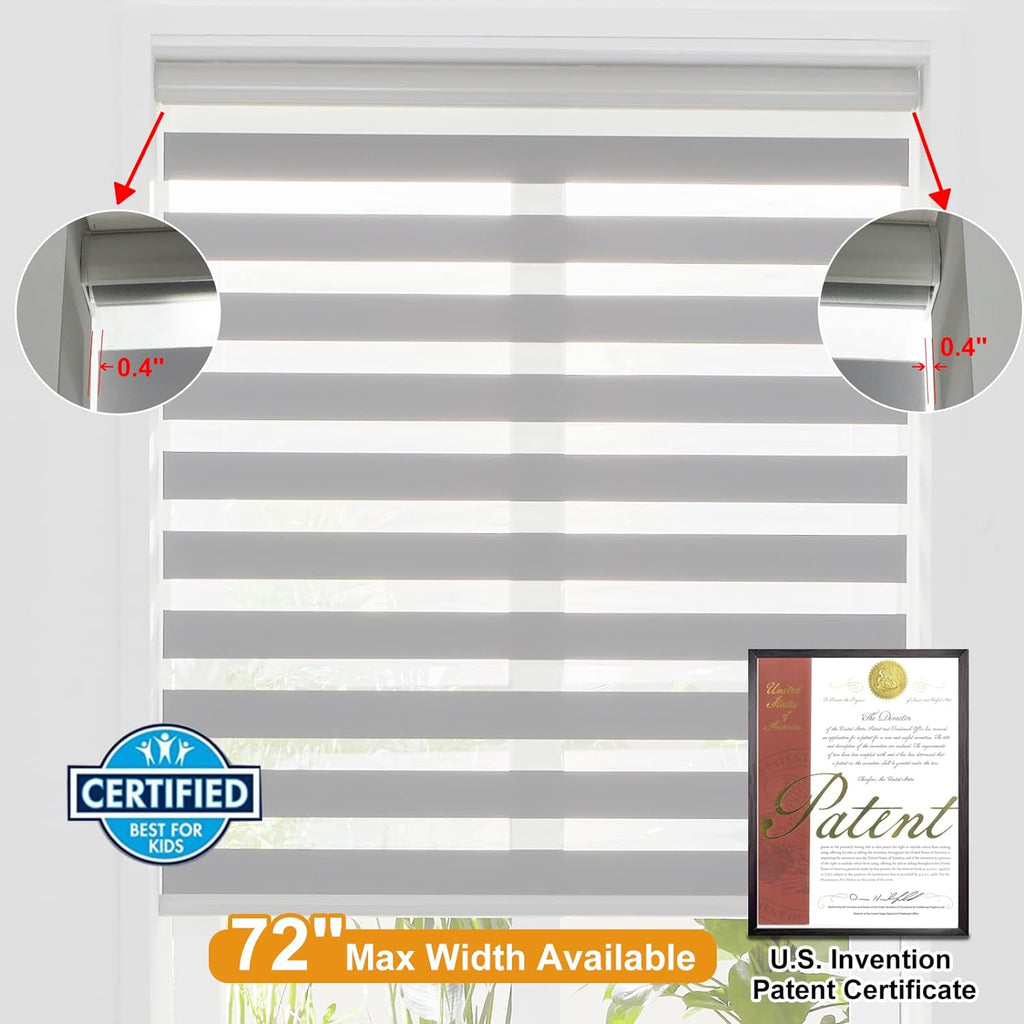 Persilux Window Zebra Blinds, Roller Blinds Cordless (52" W x 72" H, Grey) Light Filtering Sheer Window Treatments, Light Control for Day and Night, Easy to Install…