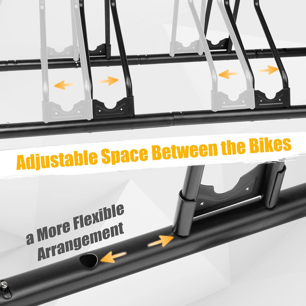 CyclingDeal Bike Rack Floor Parking Bike Stand for up to 6 Bicycles | Indoor, Home & Garage Storage Rack | Stable & Secure Bicycle Stand w/Tire Grooves Up to 29", Holding Plates & Custom Spacing