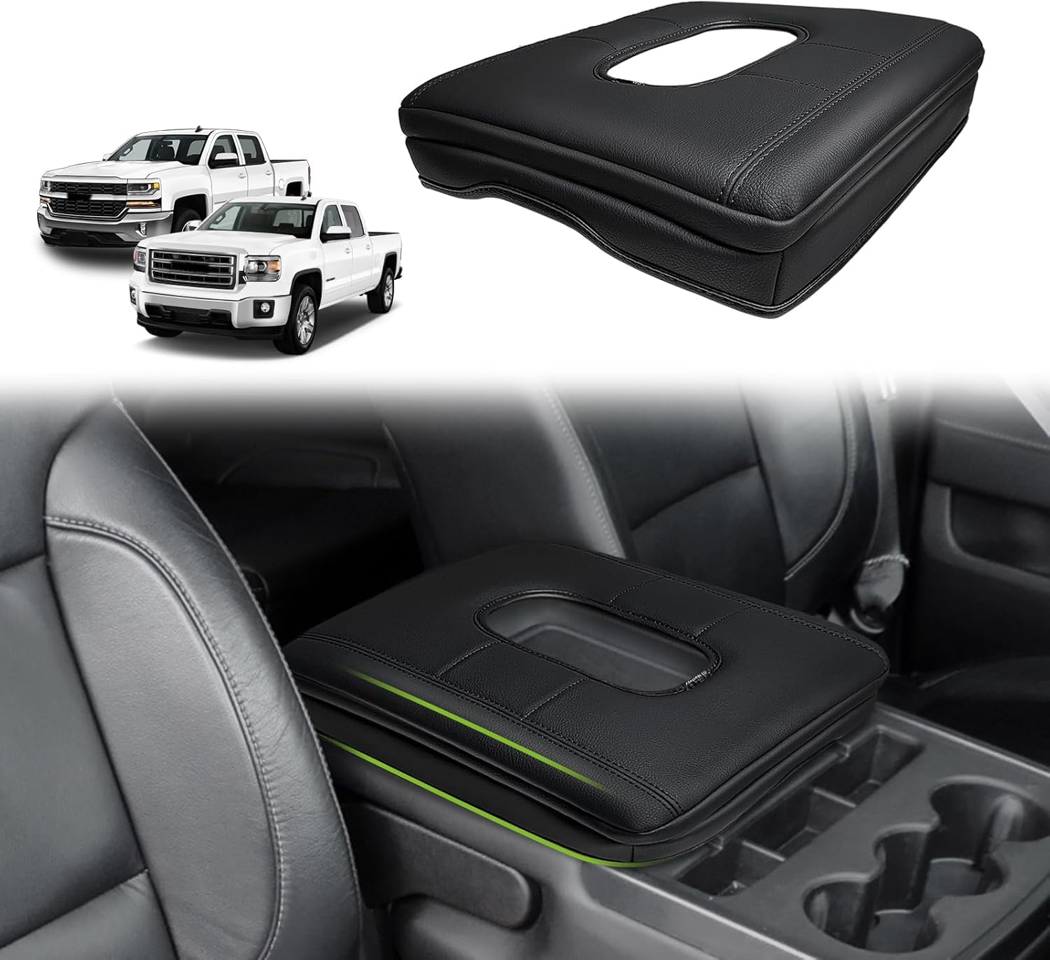 Muslogy Center Console Armrest Cover for Chevy Silverado & GMC Sierra 1500 2500 3500HD 2014-2018 Comfort Armrest Pad Arm Rest Cushion Vegan Leather Protector 1-Inch Extra Thick(Jump Seat ONLY)