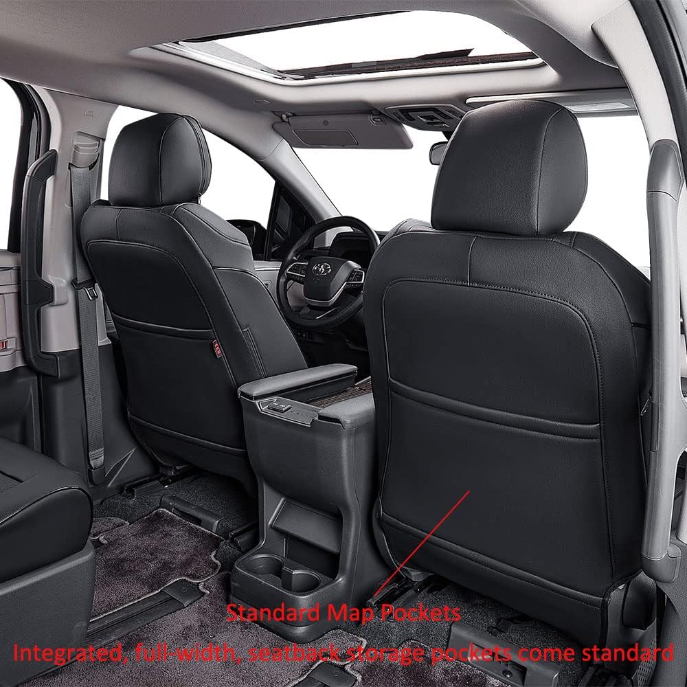 EKR Sienna Seat Covers for Toyota Sienna XLE,XSE,7-Passenger Seating,2nd Row Captain Chairs 2021-2025,Front Seat and Rear Seat,Black Car Seat Covers- 1st and 2nd Row Only, Leather(Black)