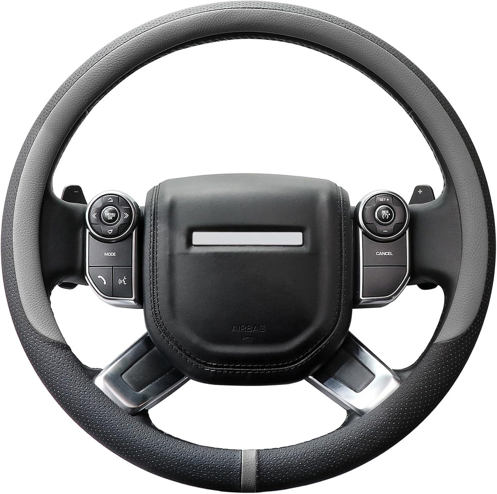 COFIT Breathable Car Steering Wheel Cover 16 inch Auto Universal Leather Wrap Non-Slip Steeringwheel Protector Automotive Interior Accessories, Grey (Suit for 15.5-16 inch)