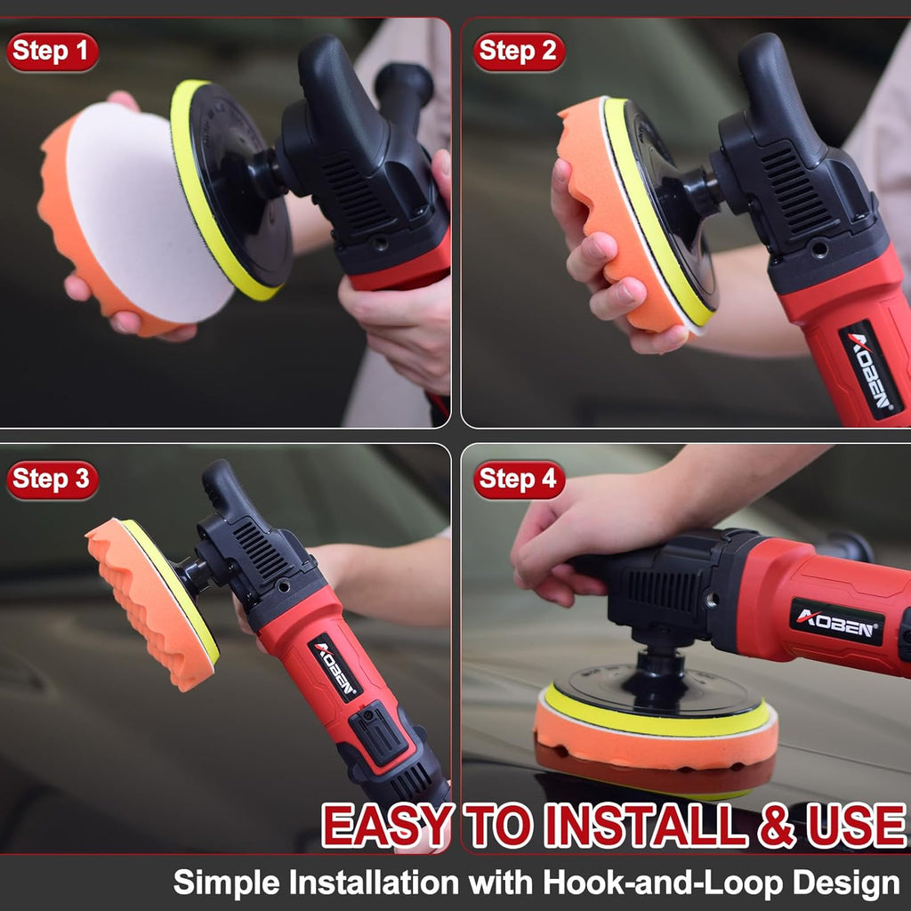 AOBEN 6/7 inch Buffer Polisher,Rotary Car Buffer,1600W Car Polisher Waxer Kit with 6 Variable Speed 1000-3500RPM & 4 Polishing Pads,Detachable Handle for Car Polishing and Waxing