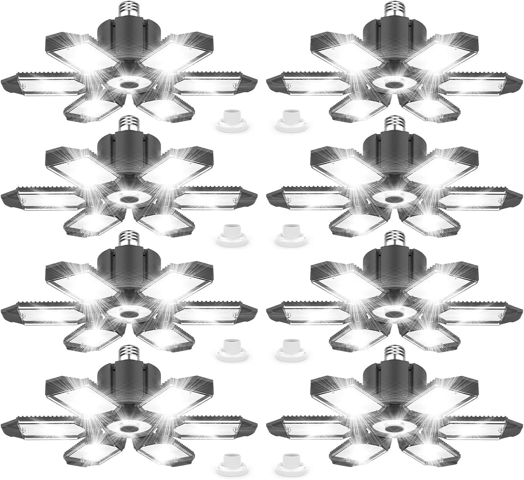 8 Pack 220W Garage Light Ceiling Led Deformable LED Shop Lights for Workshop E26 E27 Screw in Garage