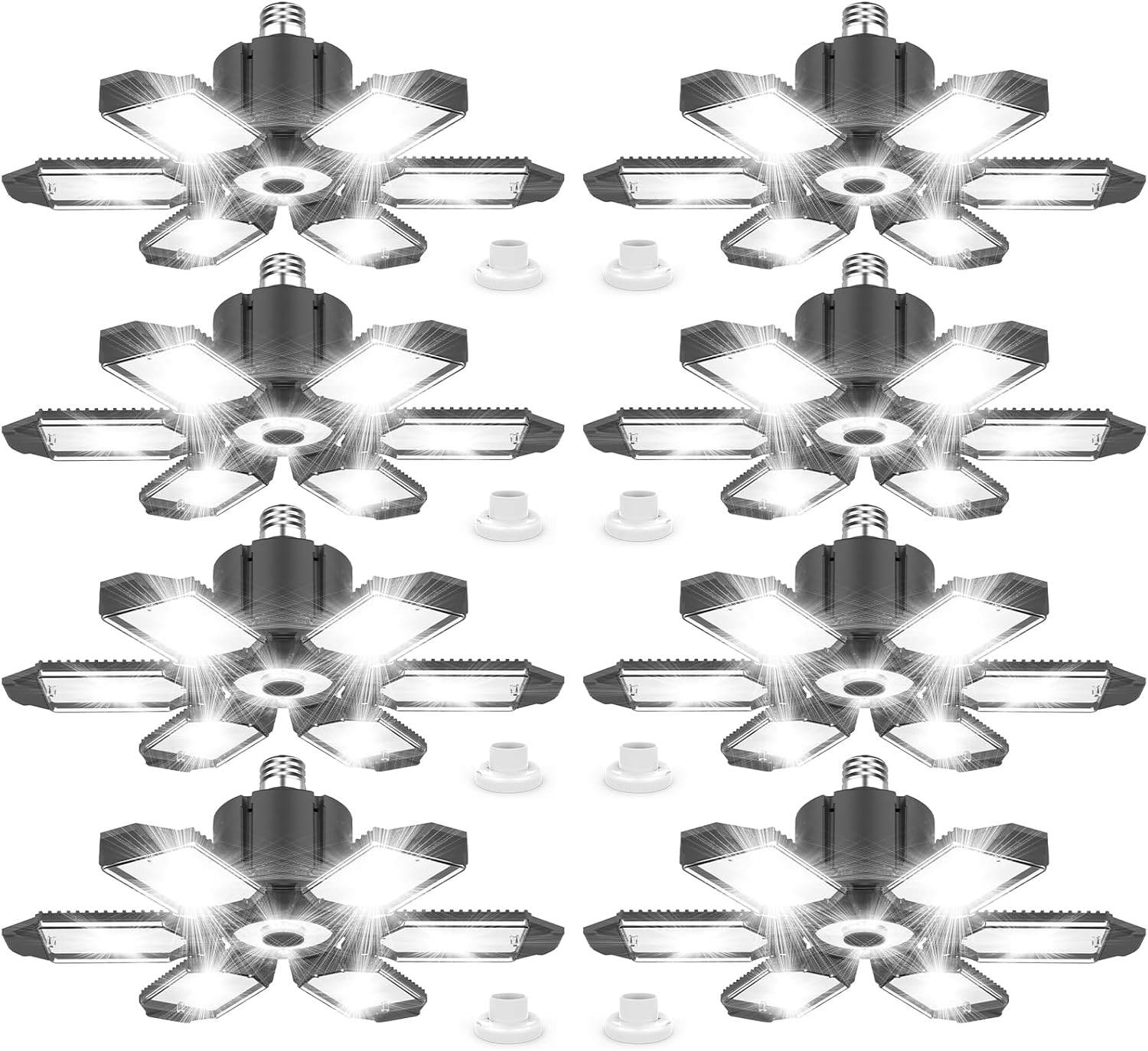 8 Pack 220W Garage Light Ceiling Led Deformable LED Shop Lights for Workshop E26 E27 Screw in Garage