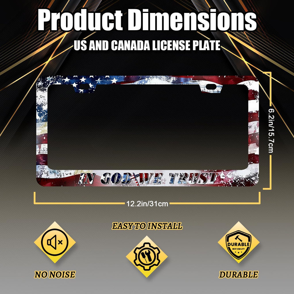 in God We Trust License Plate Frame Cross American Flag License Plate Stainless Steel Funny Accessories Cars Decor 12.2 X 6.2 Inch with 2 Holes and Screws Fits Standard Us Ca Vehicles