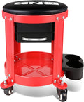 DNA Motoring TOOLS-00197 Round Mechanics Roller Seat Creeper Stool With Padded Cushion, Tool Storage Drawer & Tray, 300 Lbs Max Weight Capacity
