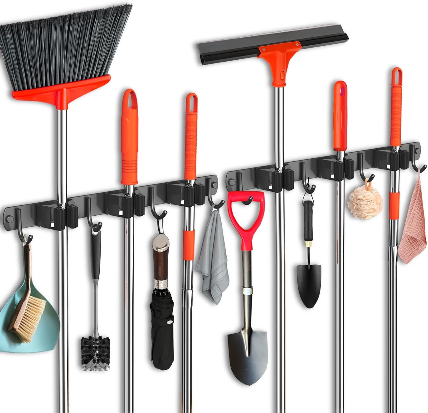 2 Pack Mop and Broom Holder Wall Mount, Upgraded Broom Hanger Wall Mount, Stainless Steel Broom Organizer for Closet Garage Laundry Room Kitchen Wall Decor Black 3R4H