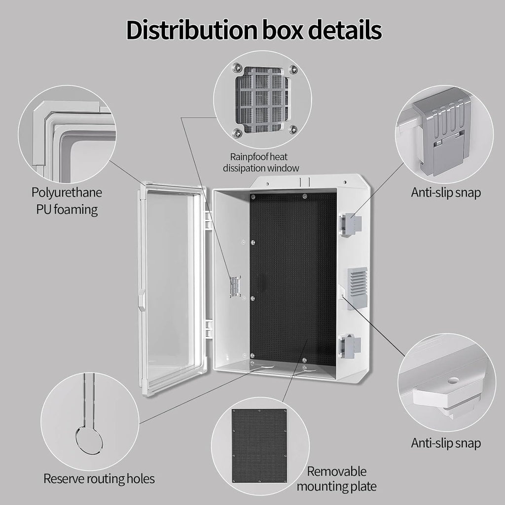 Outdoor Electrical Junction Box, ABS Water Resistant Enclosure with Internal Mounting Panel & Hinged Cover (13" H* 9.2" L* 5.6" W)