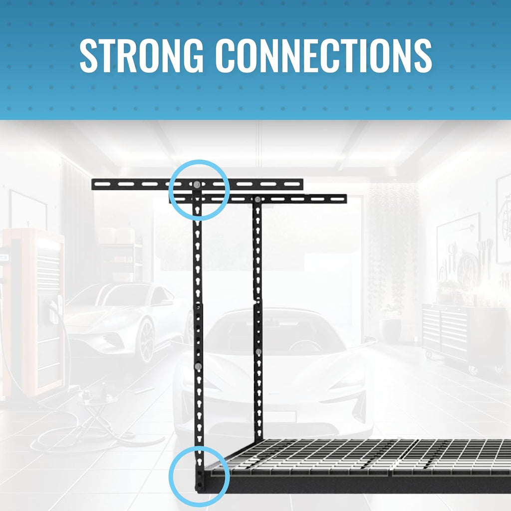 MonsterRax Overhead Garage Storage Rack - 4 x 8 Ceiling Rack for Garage Racks, Organization Shelving, Adjustable Hanging Shelf, Grey 18"- 33" Height Adjustment