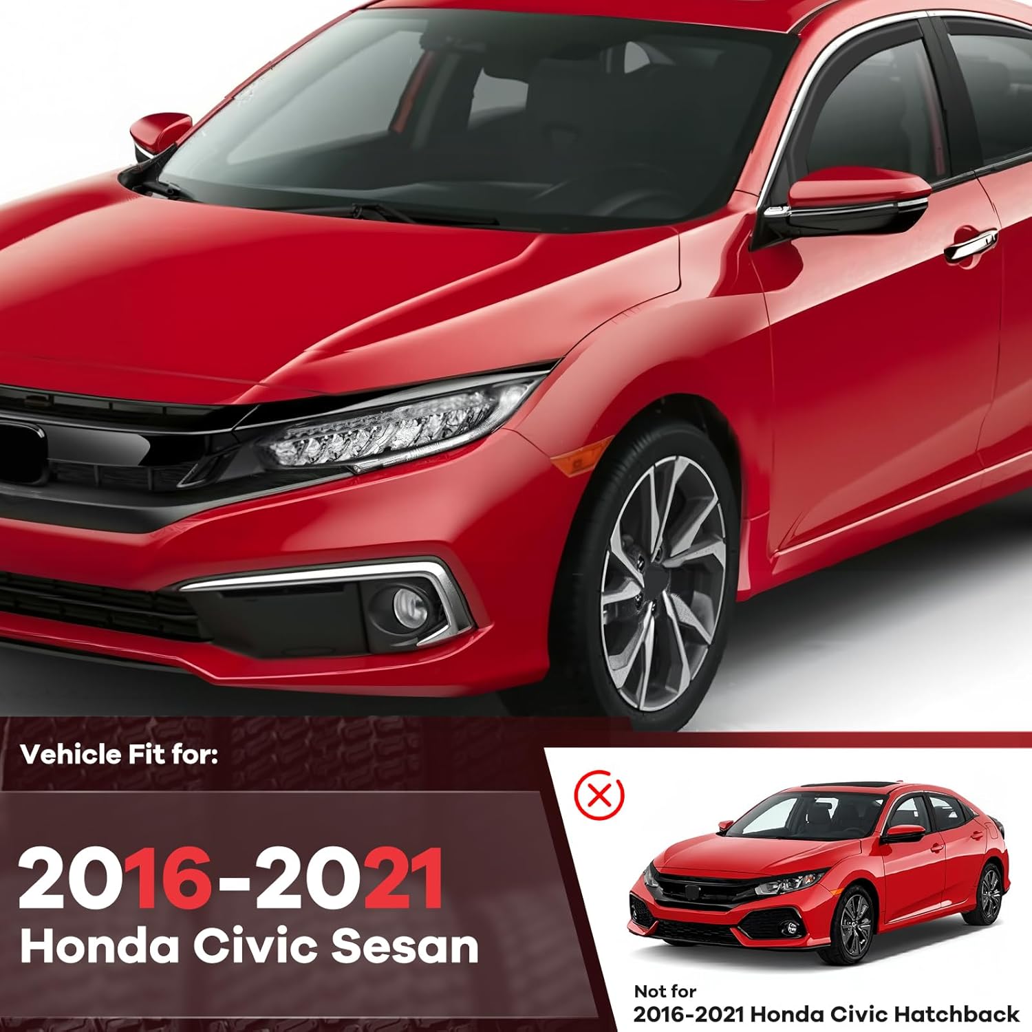 in Channel Rain Guards Fits for Honda Civic 2016-2021 Sedan 4-Door, Durable Window Visors Wind Deflector Vent Shade Shields, 2017 2018 2019 2020 2021-4PCS