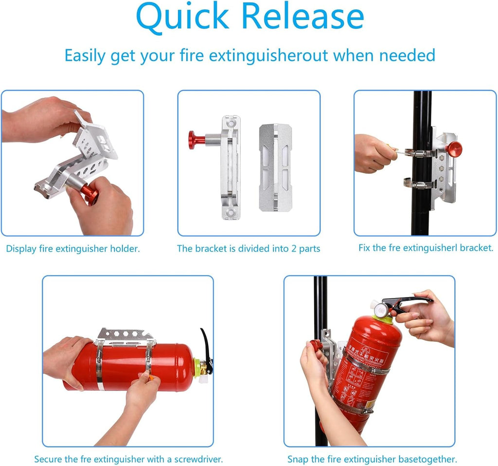 Vehicle Fire Extinguisher Mount Bracket, Aluminum Adjustable Quick Release Roll Bar Fire Extinguisher Bottle Mount with 8 Clamps, Compatible with Jeep Wrangler JK TJ Rubicon UTV, Silver