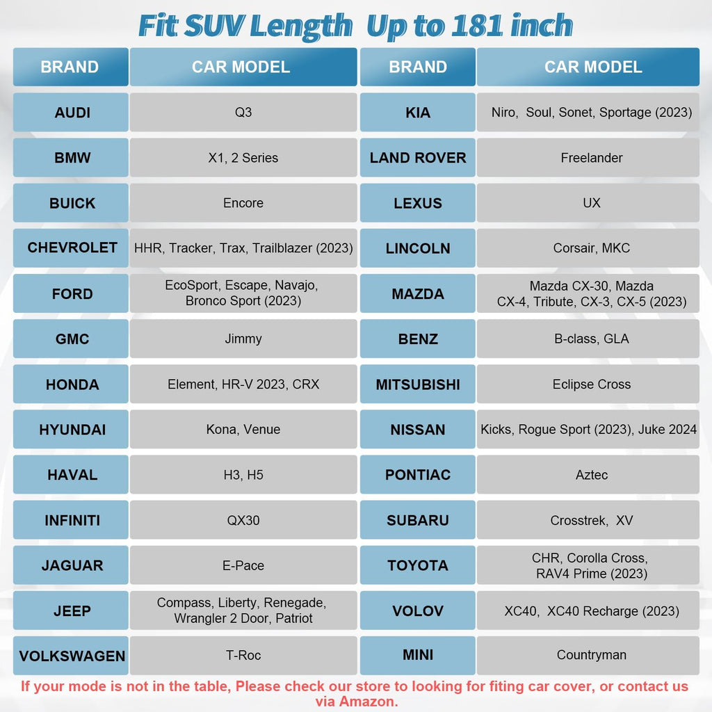 SUV Car Cover Waterproof All Weather, Outdoor Car Covers for Automobiles Car Covers Universal Fit SUV Up to 181’’