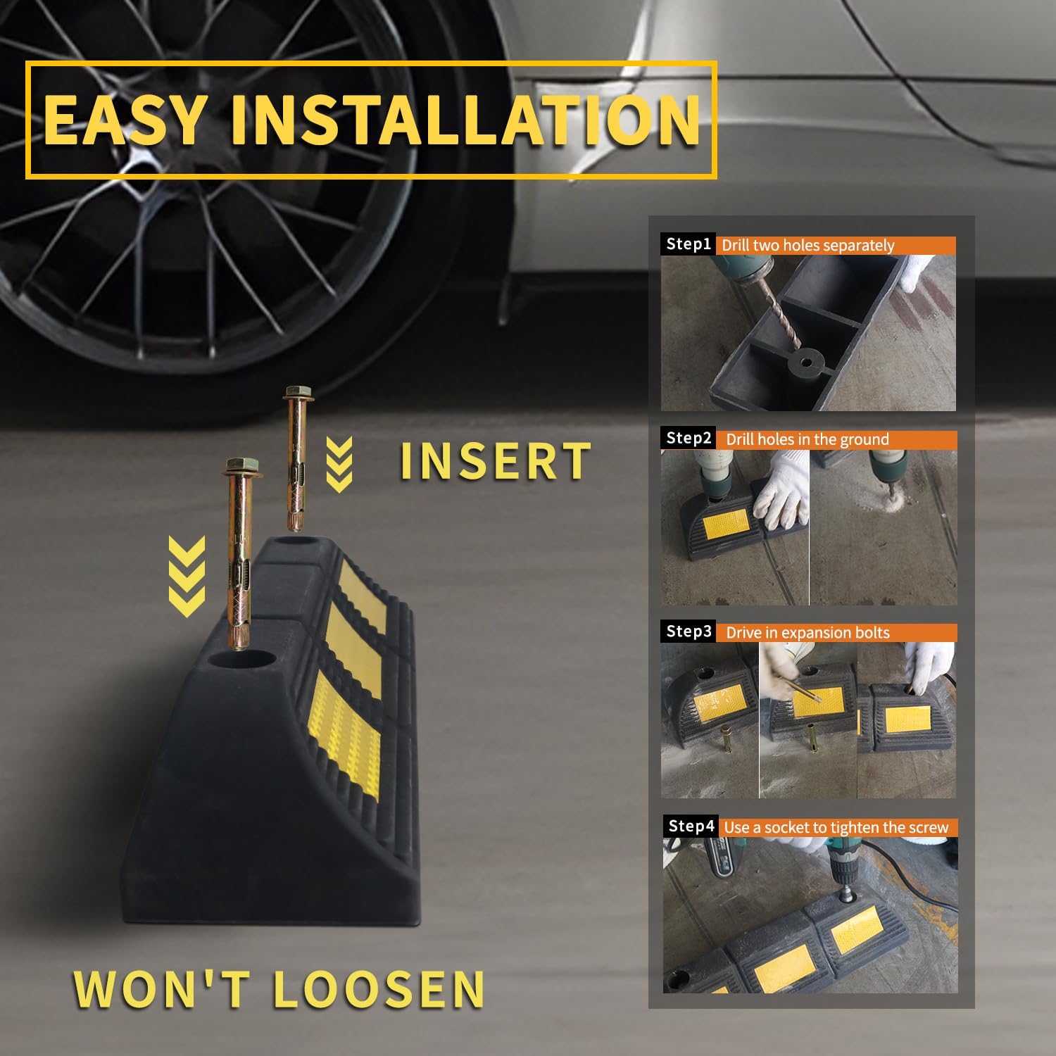 Parking Stopper for Garage Floor, Heavy Duty Rubber Car Wheel Curb Stoppers Bumpers Block for Your Vehicle, Parking Aid Gadgets Tire Stops for Home Garage Wall, Parking Lot & Driveway 1 Pack