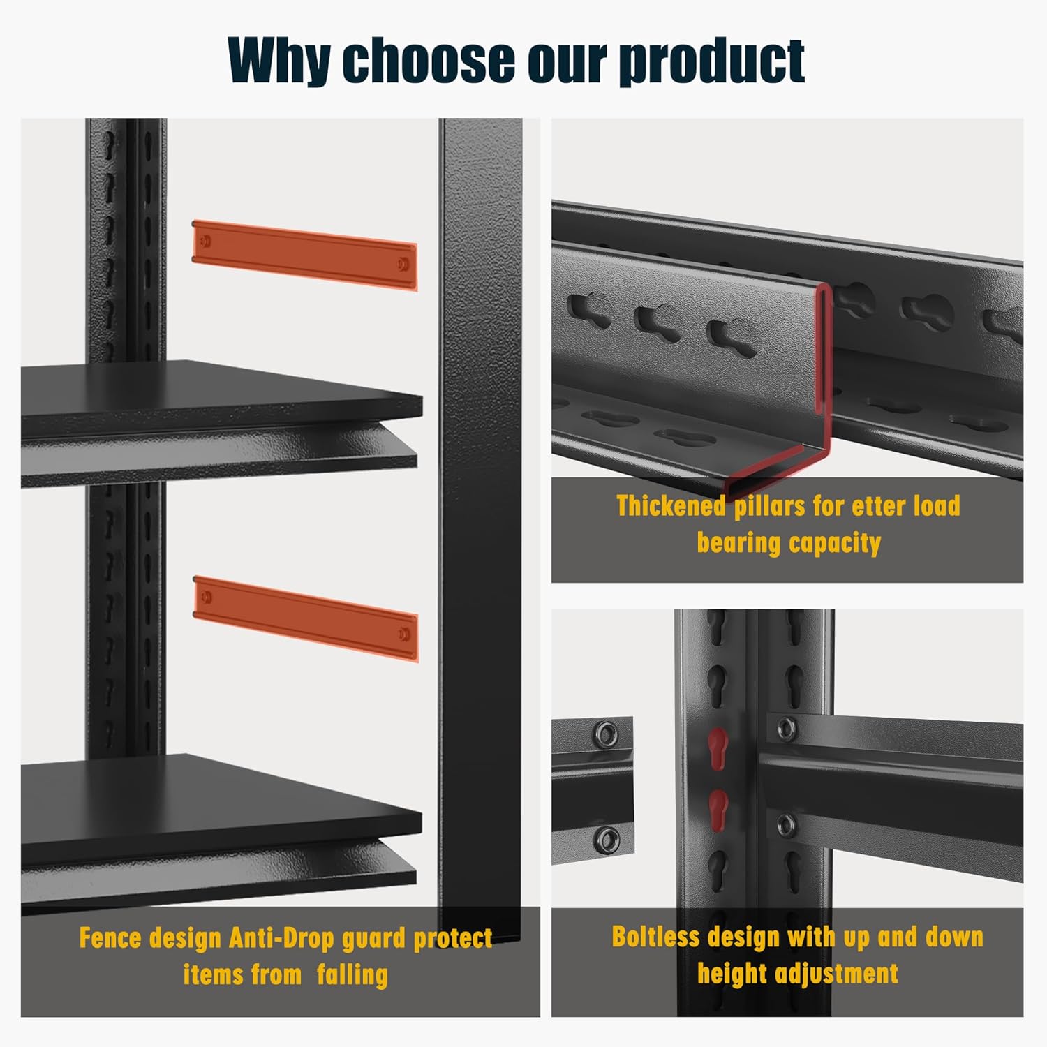 78"H Garage Shelving Heavy Duty Shelving Units, 3500LBS Large Capacity Adjustable 5 Tier Metal Garage Storage Shelves Industrial Shelf Rack for Warehouse and Basement, 18"Dx 47.2"Wx78"H, Black