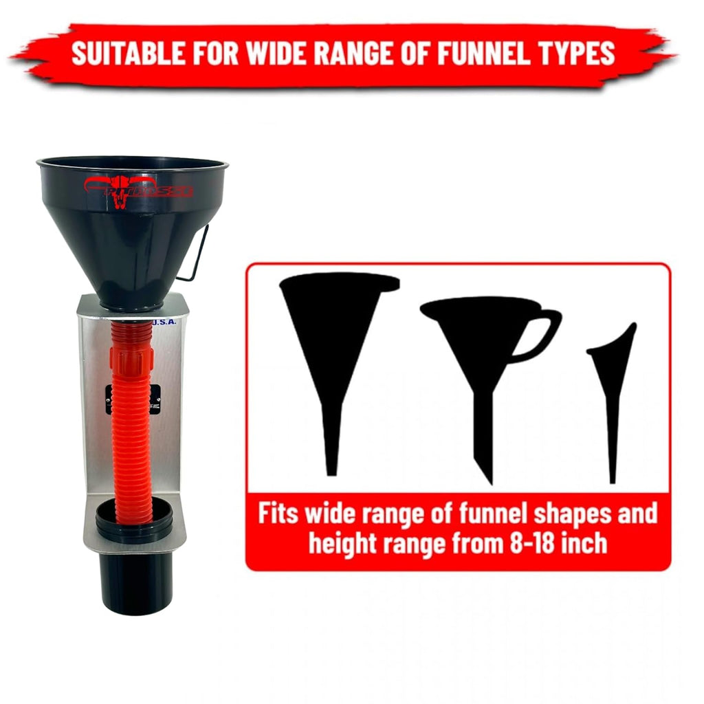 Pit Posse PP3364 Aluminum Oil Funnel Holder Storage Rack - Enclosed Trailer Garage Shop -Made in USA- Wall Mount Fluid Drain Funnel Caddy Hanger Automotive Organizer Removable Spill Free Universal Fit