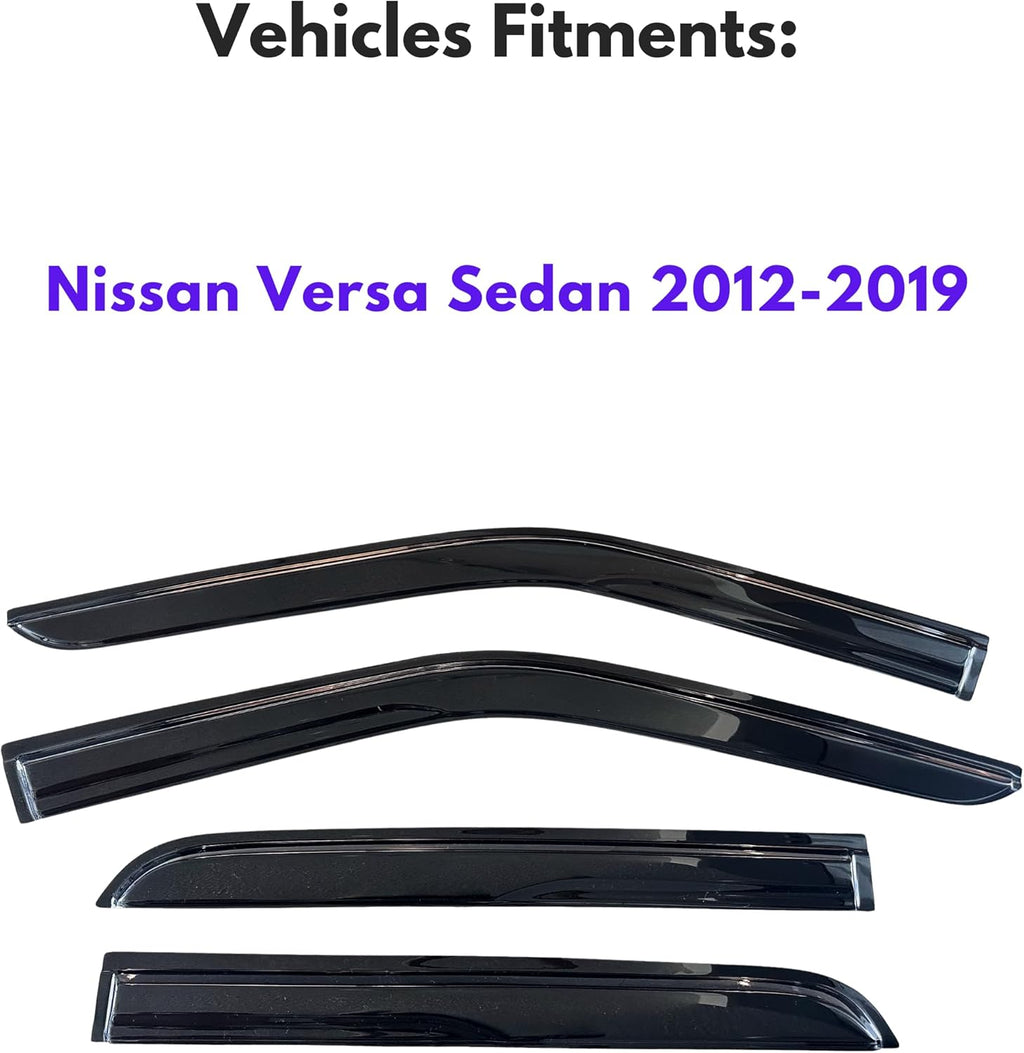 KPY Window Visor Compatible with Nissan Versa Sedan 2012-2019 (Excludes Hatchback), 4PC Rain Guard Side Window Vent Deflectors Tape-On Mugen Style, 2012 2013 2014 2015 2016 2017 2018 2019