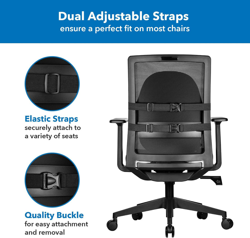 Mount-It! Office Chair Cushion, Lumbar Support Pillow for Office Chair, Back Support Pillow for Desk Chair, Gaming, Home or Car with Memory Foam Filling, Relief Back Pain Improve Posture, Black Large