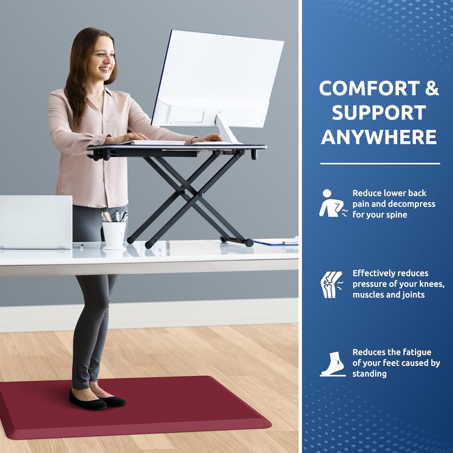 KitchenClouds Kitchen Mat Cushioned Anti Fatigue Rug 20"x32" Waterproof, Non Slip, Standing and Comfort Desk/Floor Mats for House Sink Office (Red)