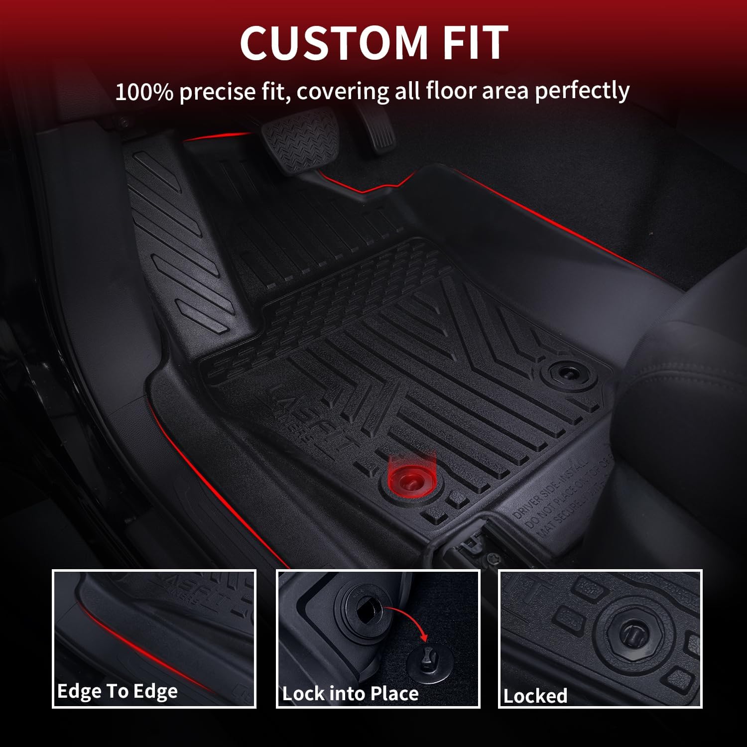 LASFIT Floor Mats for Toyota Tacoma 2024 2025 Double Cab (Only Fit Hybrid) All Weather Floor Liner for Tacoma TPE Custom Fit Car Mats Front&Rear 2 Row Mats,Black (Automatic Transmission)