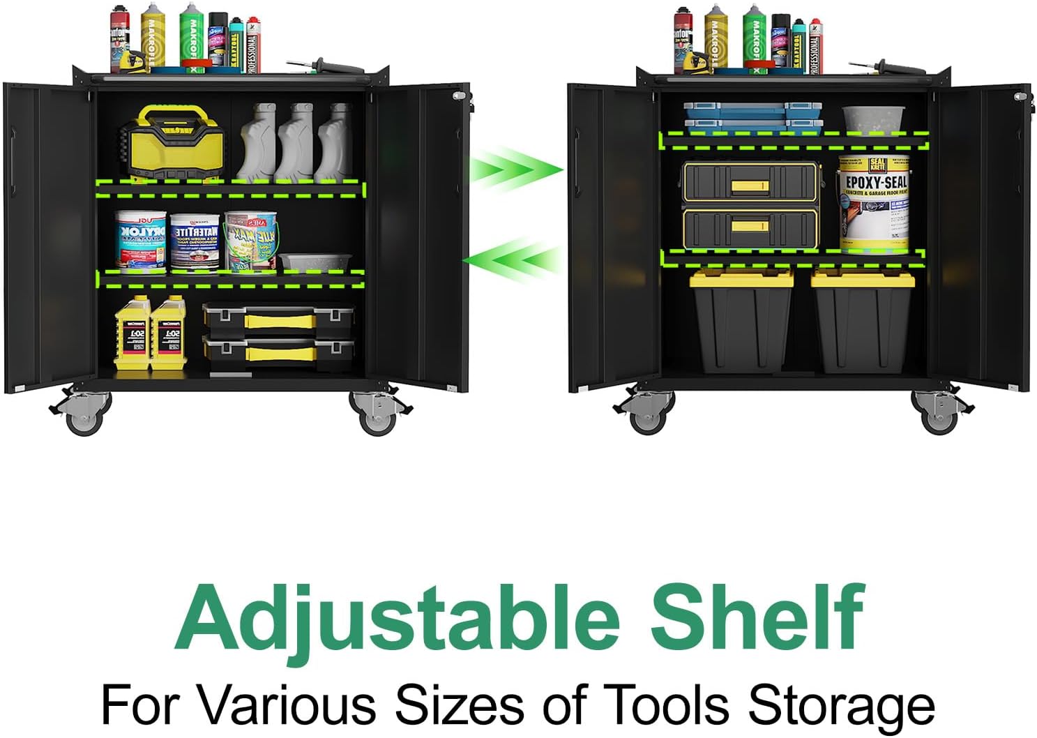 Metal Tool Cabinet,Garage Storage Cabinet System,Wall Cabinet & Locking Rolling Tool Cabinet with Doors and Adjustable Shelves,Steel Tool Cabinets for Home,Office (4 Pcs-StyleC, Black)
