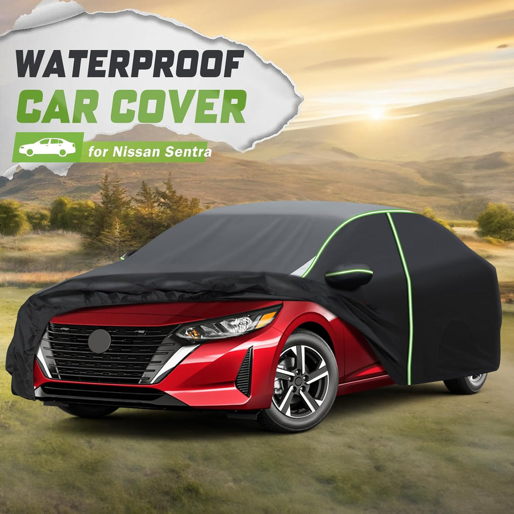 Mixsuper Liner Car Cover for Nissan Sentra 2000-2026, 7 Layers Waterproof Car Cover Accessories for Sentra with Zipper Door, Windproof Straps, Reflective Strips, Anti-UV, All Weather