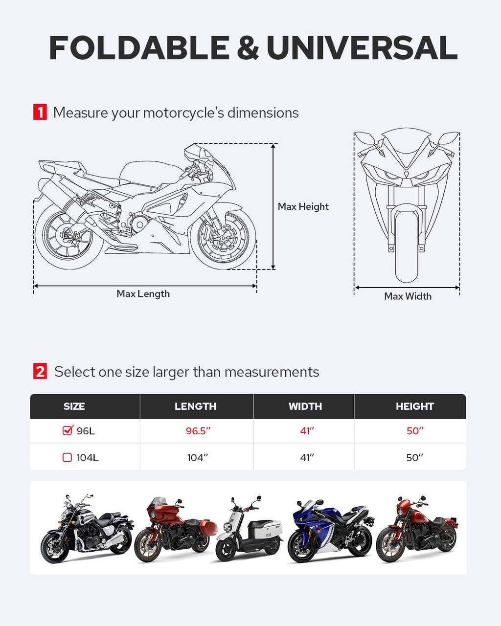 Benlari Motorcycle Cover Waterproof Outdoor, Heavy Duty Motorcycle Cover, Universal All Season Protection Night Reflective with Lock-Holes American Flag Fits up to 96.5" Motorcycles Vehicle Cover