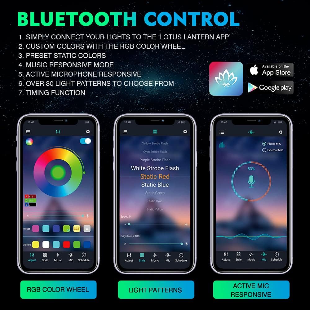 Xprite RGB Bluetooth Rock Lights Kit, Multicolor Neon Lighting Cars Underglow Footwell Wheel Well Light Pods, w/RF Remote Controller for Off-Road, Trucks, UTV, ATV, SUV, RZR, Motorcycles, Boat 8 PCS