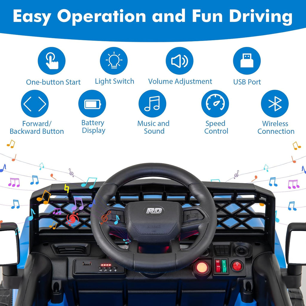 Costzon Kids Ride On Truck, 12V Battery Powered Electric Vehicles w/Remote Control, Spring Suspensions, 3 Speeds, Music, Lights, Wireless Connection, Ride on Car for Boys & Girls 3+ (Navy Blue)