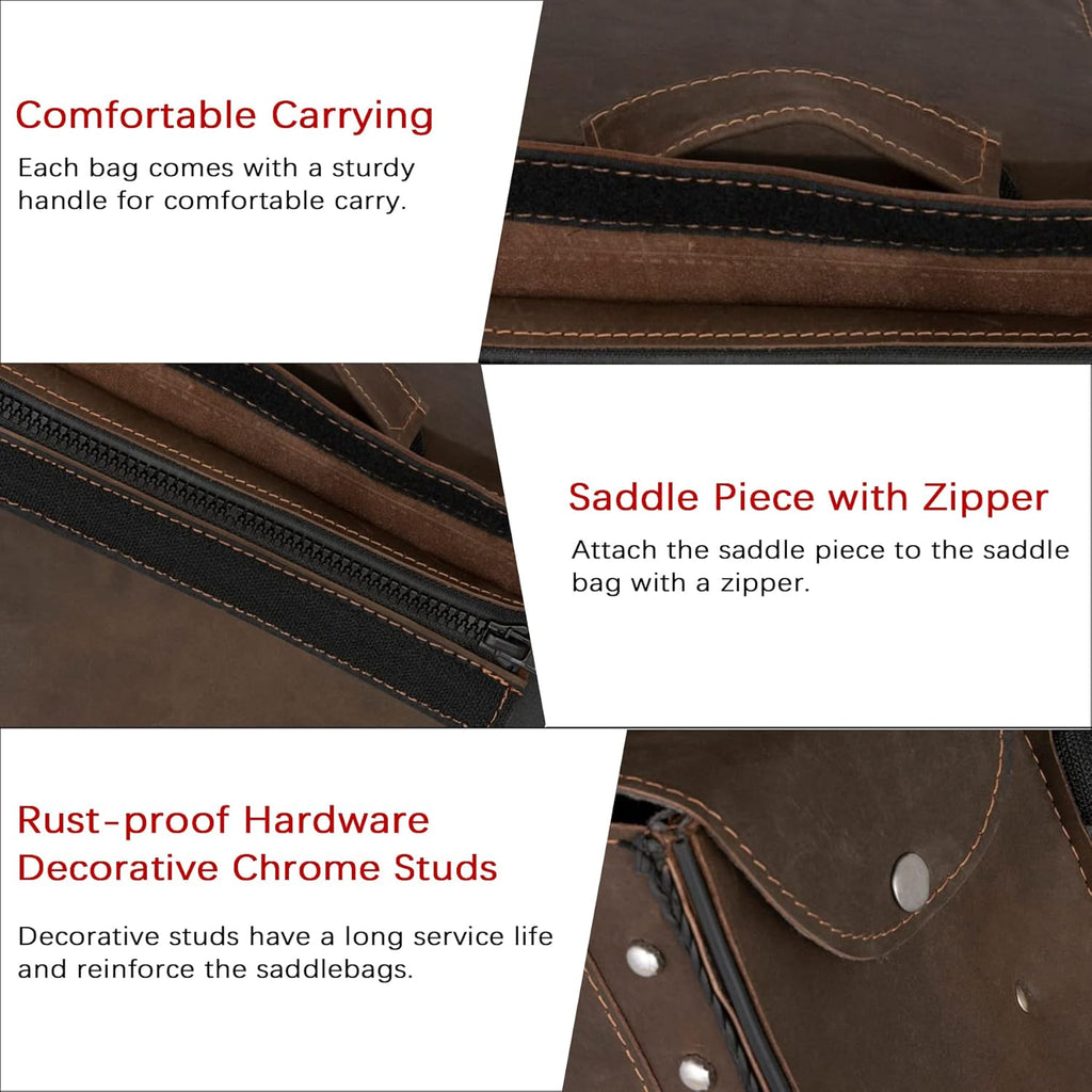 Dream Apparel Naked Cowhide Leather Motorcycle Saddle Bags Throw Over Saddlebags, Motorcycle Side Bags for Honda Shadow Sportster Softail Dyna V-star (Brown, No Studs)